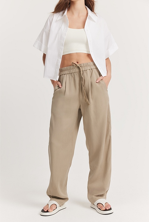 Dark Camel TENCEL Lyocell Tie Front Pant - Pants | Country Road