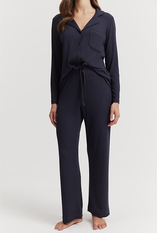 Navy Luxe Rib Pyjama Pant Sleepwear Country Road