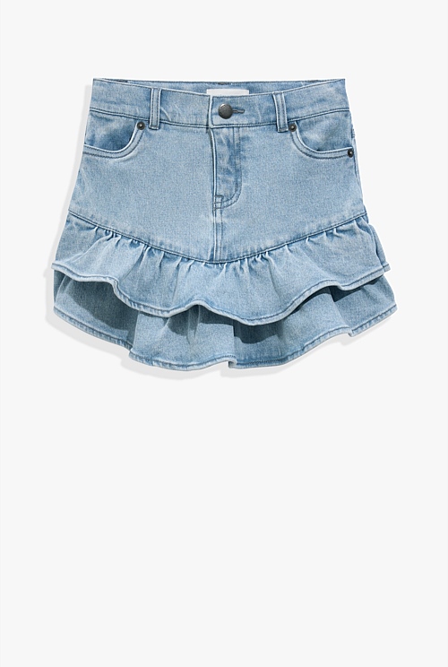 Denim sales frill skirt