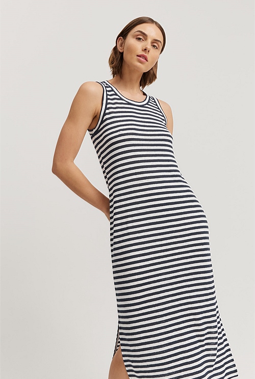 Navy Stripe Stripe Linen Jersey Dress Dresses Country Road