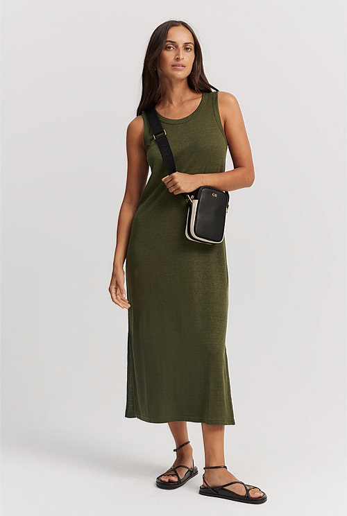 Dark Olive Linen Jersey Dress Dresses Country Road