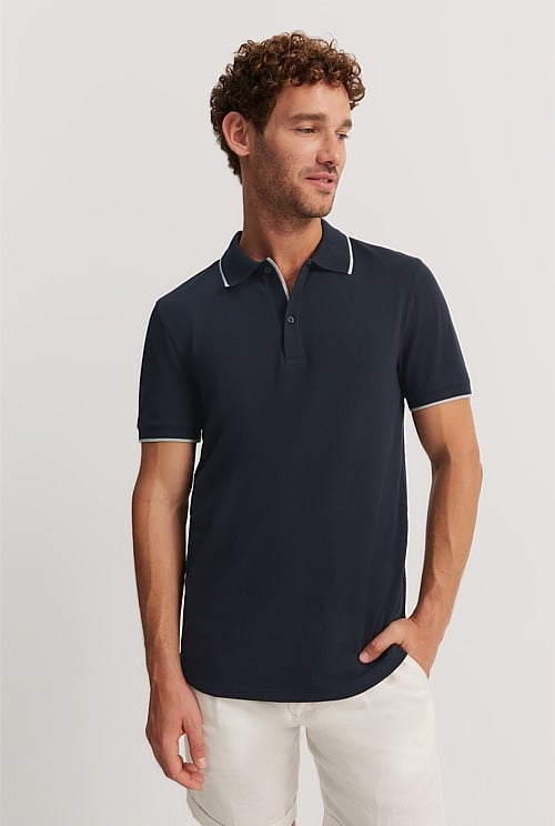 Fashion slim fit navy polo shirt