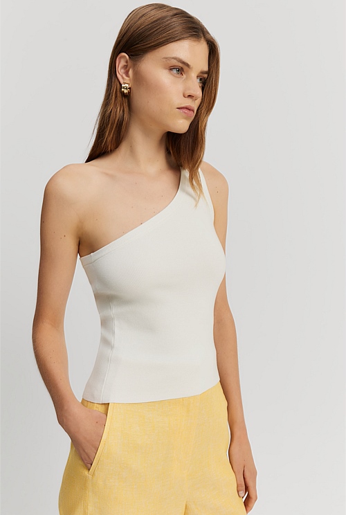 Organically Grown Cotton Blend One Shoulder Knit Tank