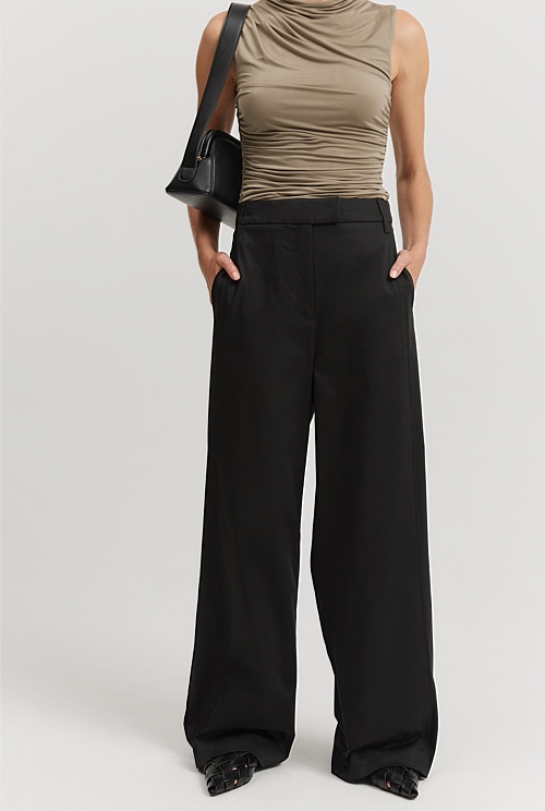 Black Australian Cotton Tailored Pant - Pants