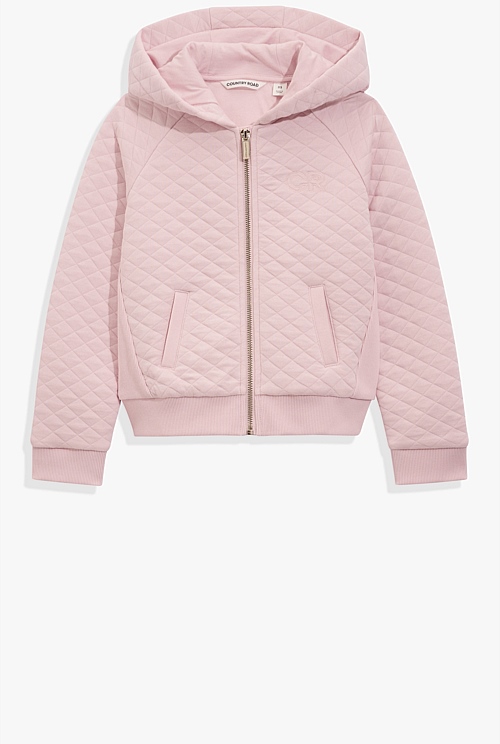 Mineral Pink Australian Cotton Blend Quilted Zip Through Sweat Sweats Country Road