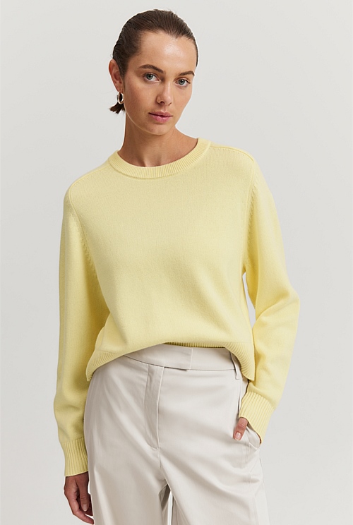 Lemon Sorbet Organically Grown Cotton Blend Crop Crew Neck Knit Organically Grown or Recycled Country Road