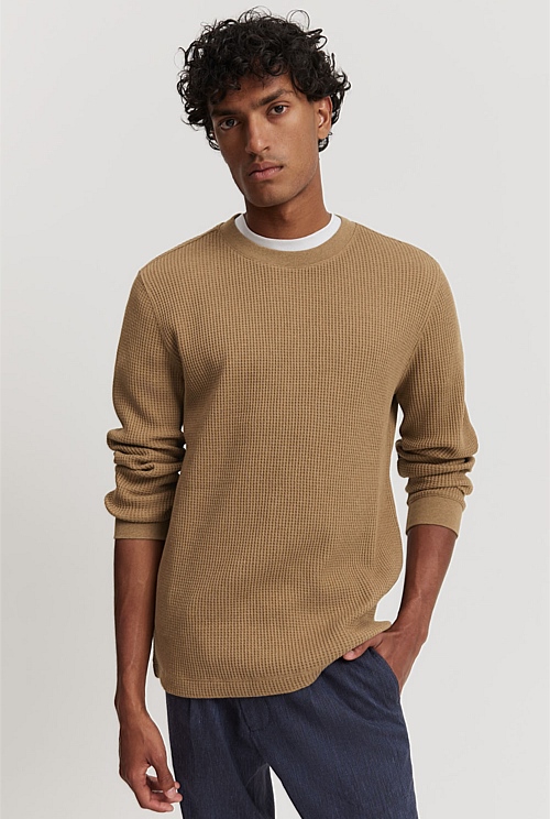 Find Me Now Geo Lace Crew Long Sleeve Walnut