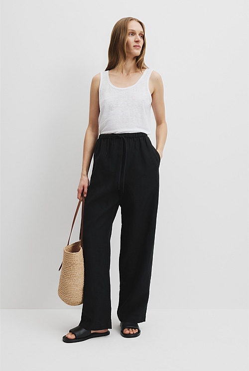 Black Organically Grown Linen Pull-On Pant - Pants | Country Road