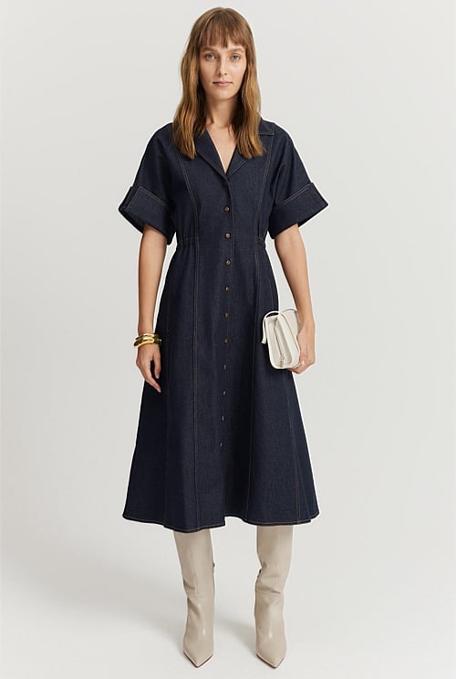 Indigo Rinse Button Front Denim Dress Dresses Country Road