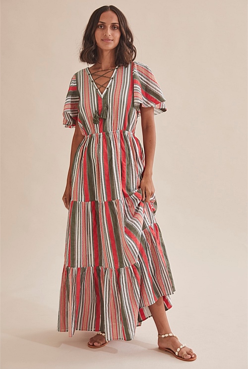 Flagpole NYC Lexi Striped Dress factory Seersucker Midi Dress