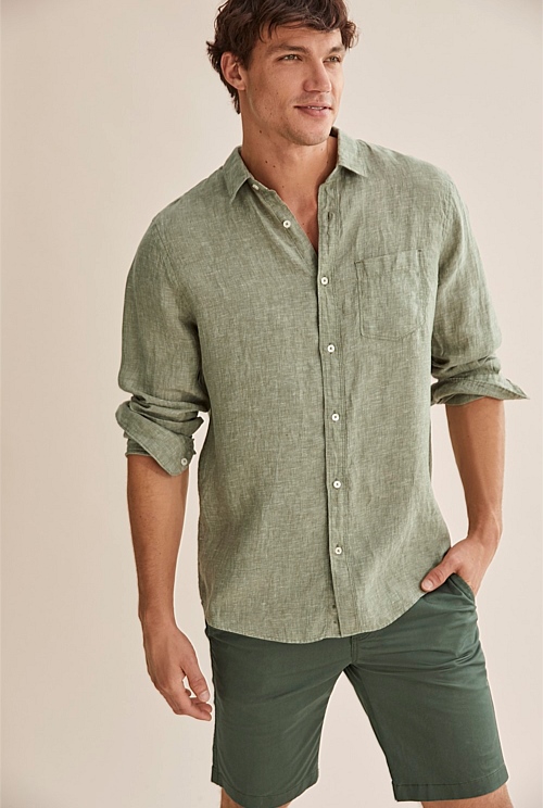 Linen olive green store shirt