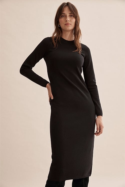 Black Compact Knit Wool Dress Dresses Country Road