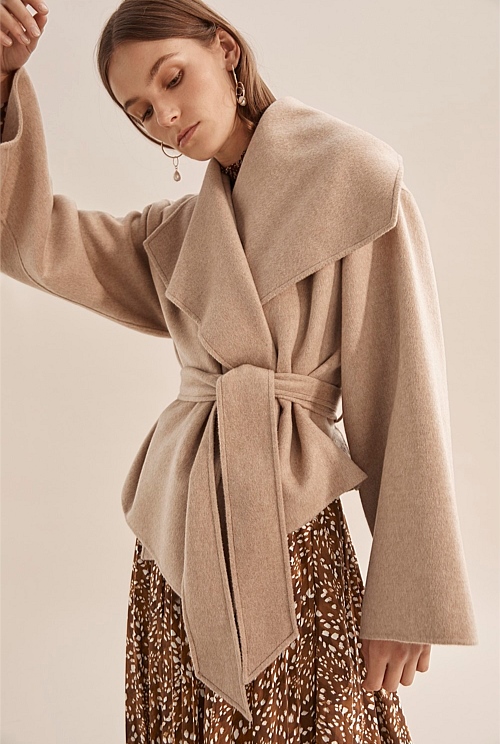 Camel Short Wrap Coat Jackets Coats Country Road