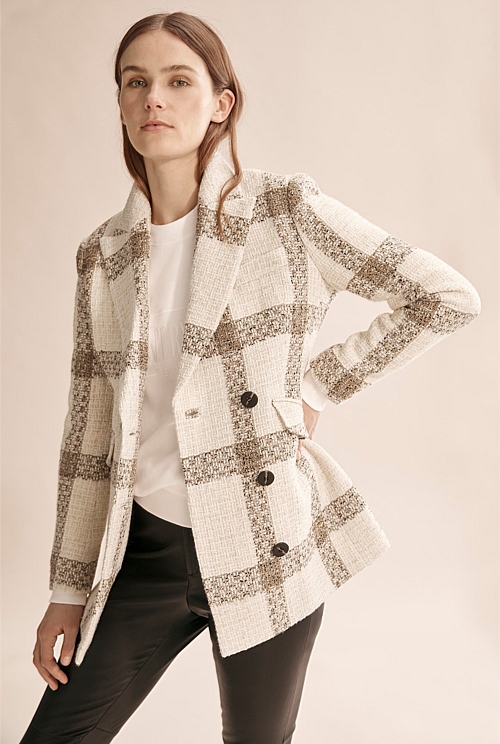 Cream Check Blazer - Jackets & Coats | Country Road