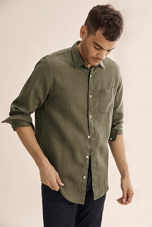 Khaki Green Organically Grown Linen Shirt - Casual Shirts  