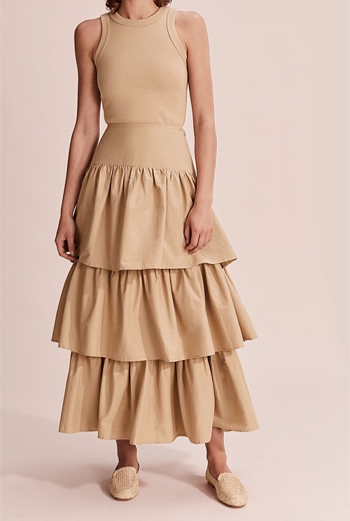 Camel Tiered Ruffle Skirt - Skirts | Country Road