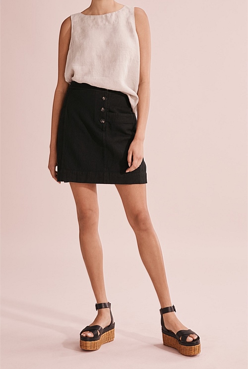 Black Linen Twill Mini Skirt Skirts Country Road