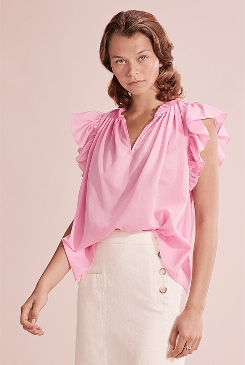 Pink ruffle neck blouse online