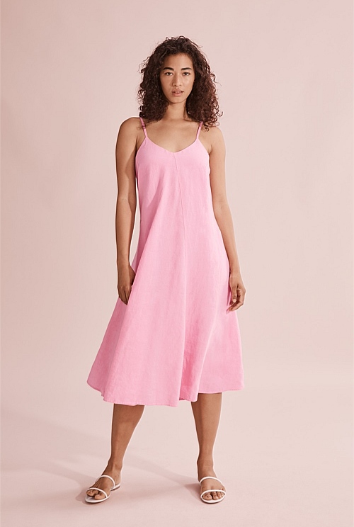 Candy Pink Organically Grown Linen Midi Dress Dresses Country Road