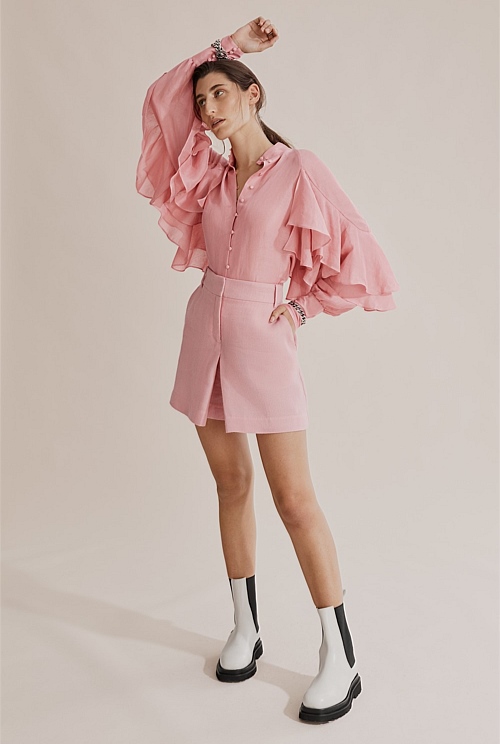 Powder Pink Ruffle Sleeve Shirt - Shirts | Country Road