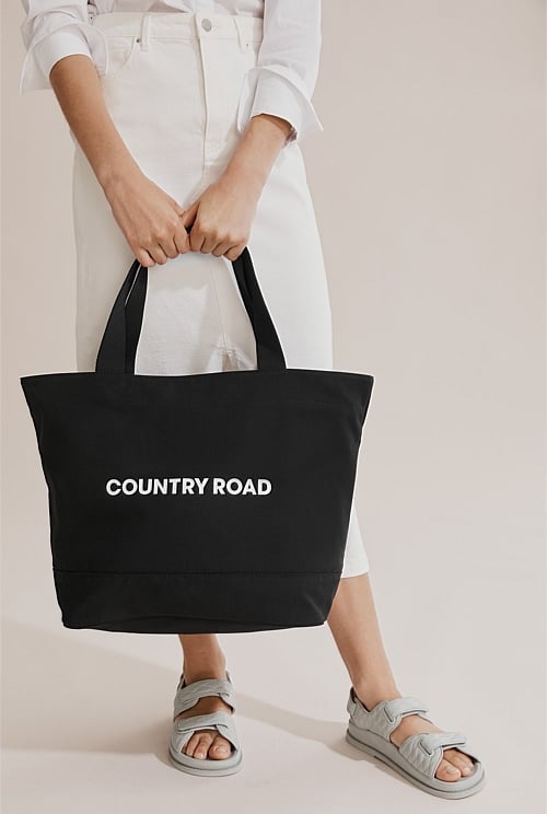 Black Australian Cotton Print Modern Shopper Bags Country Road