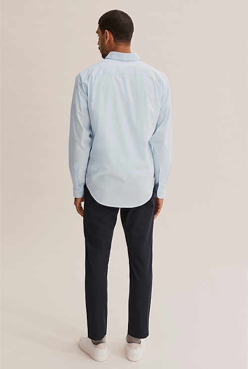 Pale Blue Regular Fit Stretch Poplin Shirt - Natural Fibres