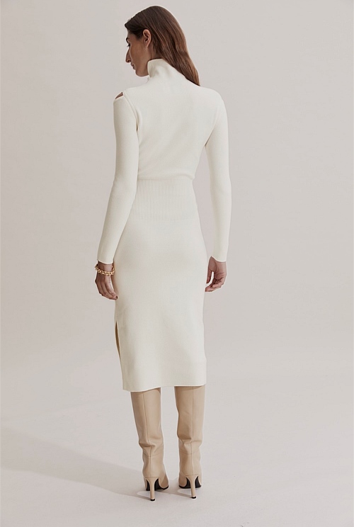 Winter White Cut Out Shoulder Knit Dress - Dresses | Country Road