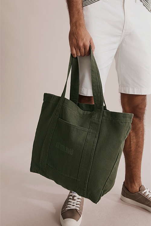 Washed Green Organically Grown Cotton Heritage Tote Bags Country Road