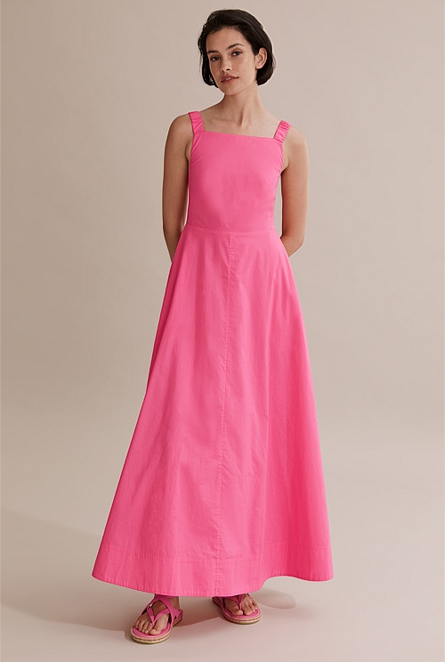 Flamingo Pink Elastic Detail Maxi Dress Dresses Country Road