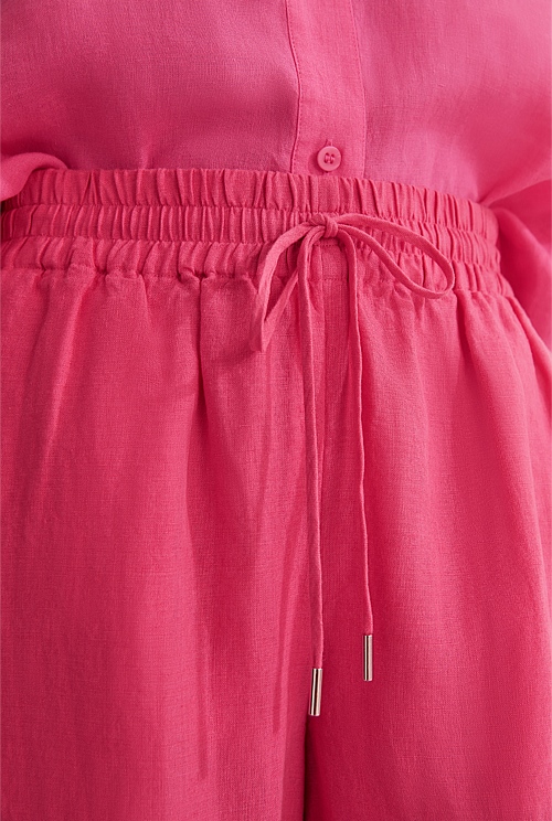 Flamingo Pink Organically Grown French Linen Palazzo Pant - Pants