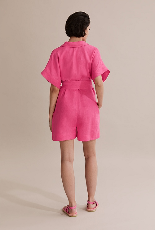 Flamingo Pink Organically Grown French Linen Playsuit Dresses Country Road