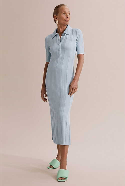 Ice Blue Cotton Modal Polo Dress Dresses Country Road