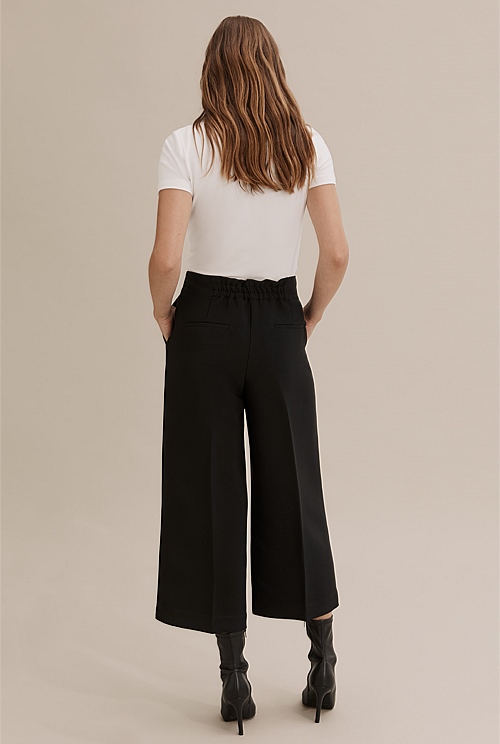 Black Structured Culotte - Pants