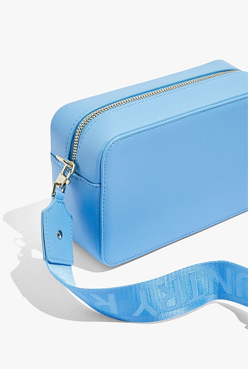 blue camera bag