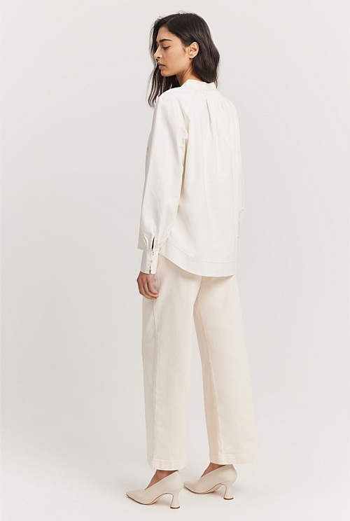 Antique White Stitch Detail Blouse - Natural Fibres | Country Road