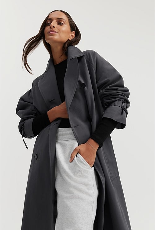 Charcoal trench coat best sale