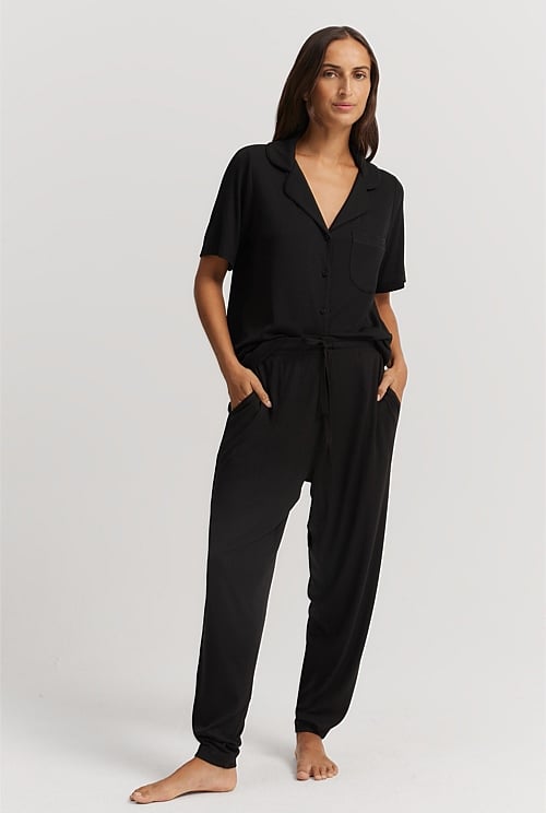 Black Luxe Rib Pyjama Jogger Sleepwear Country Road