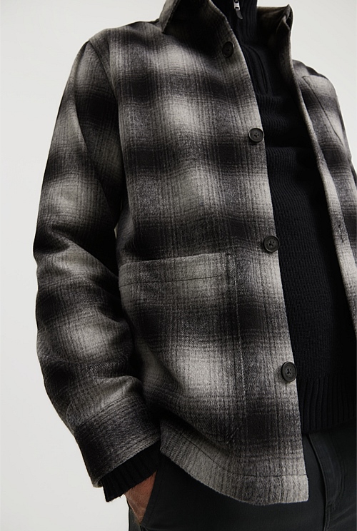 Charcoal Ombre Wool Blend Shirt Jacket - Jackets & Coats