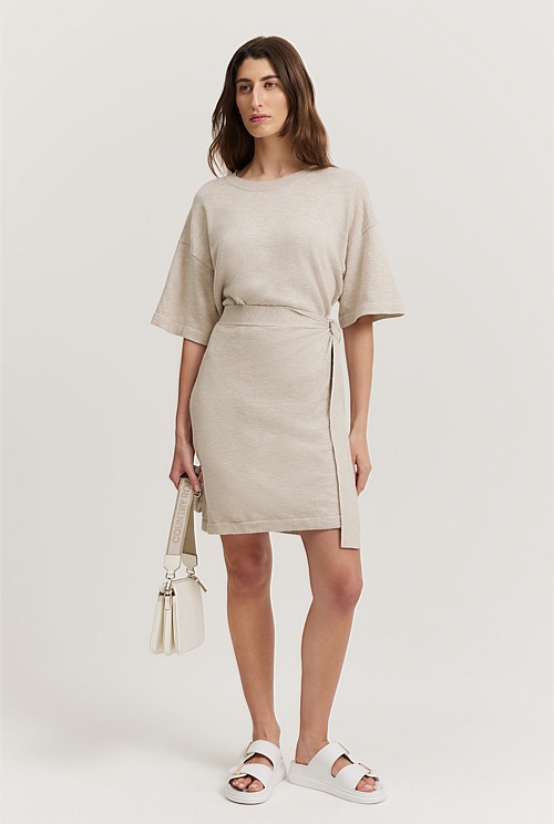 Oatmeal Marle Organically Grown Cotton Linen Wrap Dress - Dresses | Country  Road