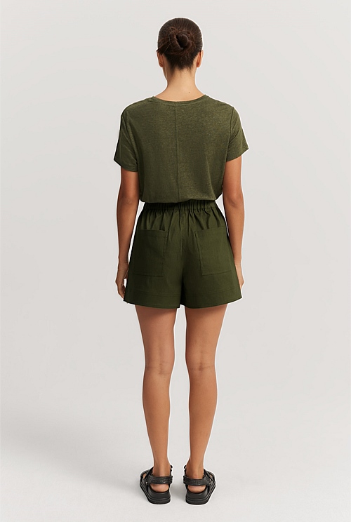 Dark Olive Organically Grown Cotton Blend Pull-On Relaxed Short 