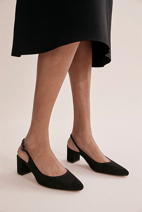 Black suede slingback heels online