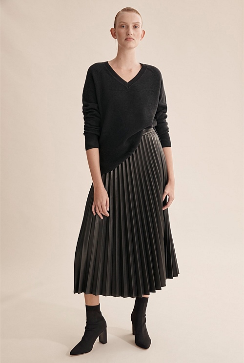 Black Pleated Faux Leather Skirt Skirts Country Road