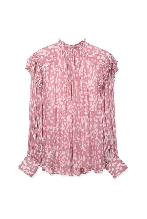 Dusty Rose Print Frill Detail Blouse - Shirts | Country Road