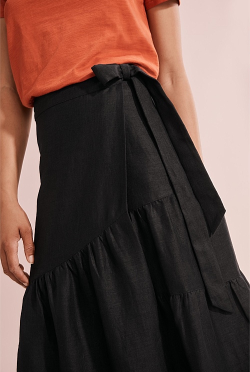 Black Organically Grown Linen Wrap Skirt Skirts Country Road